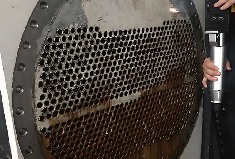 Oxidised industrial metal parts before laser cleaning